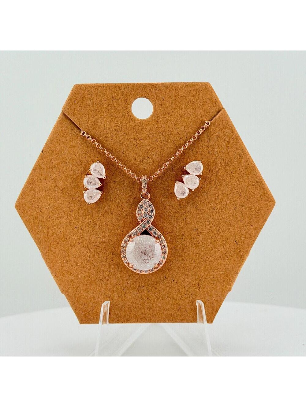 Bomb Party - Curated Necklace & Earrings Set - White Ice Crystal, Rose Gold